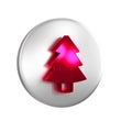 Red Christmas tree icon isolated on transparent background. Merry Christmas and Happy New Year. Silver circle button. Royalty Free Stock Photo