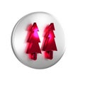 Red Christmas tree icon isolated on transparent background. Merry Christmas and Happy New Year. Silver circle button. Royalty Free Stock Photo