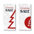 Red Christmas tree on the white snowflake background, labels of Christmas sale Royalty Free Stock Photo