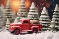 red christmas truck, car toy, Christmas gifts, vintage Christmas car