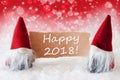 Red Christmassy Gnomes With Card, Text Happy 2018 Royalty Free Stock Photo