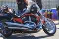 Red and chrome Harley-Davidson V-Rod motorbike, right view Royalty Free Stock Photo