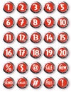 Red Chrome Round Buttons White Numbers and other Symbols