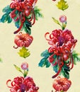 Red chrysantemum wallpaper seamless pattern from original watercolor