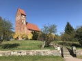 Red church on a hill in Poland, Slawsko Royalty Free Stock Photo