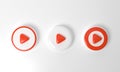 Red circle collection colored round play button on pastel background. Concept of video icon logo for play clip, audio playback. 3d Royalty Free Stock Photo