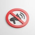 Red Circle with Diagonal Line and Stylized Megaphone Icon Indicating No Sound on White Background Royalty Free Stock Photo