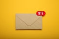 Red circle on mail letter, communication concept. Address correspondence Royalty Free Stock Photo