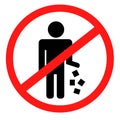 Red Circle No Littering Prohibited Sign, Icon or Label Isolate on White Background. Vector illustration Royalty Free Stock Photo