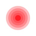 Red circle rings icon, symbol of body pain. Point problem sign. Vector radial illustration