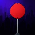 Red circle road sign on a background landscape of a night city. Copy space for text Royalty Free Stock Photo