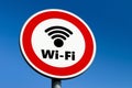 Red circle traffic sign forbidding the use of Wi-Fi and other wireless technologies Royalty Free Stock Photo