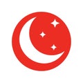 Red Circle with White Crescent Moon and Three White Stars in the Night Sky Celestial Dream Icon Royalty Free Stock Photo