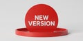 Red circle with white text NEWVERSION on a podium Keywords: new version, update Royalty Free Stock Photo