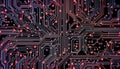 Red circuit board pattern, technology electronics digital design tech Generative AI Royalty Free Stock Photo