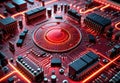 Red circuit board with powerful processor