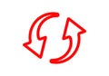 Red circular arrows symbol indicating change or update