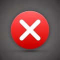 Red circular icon with a white \'X\' in the center, set against a gradient gray background. Royalty Free Stock Photo