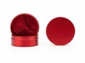 Red circular object with lid isolated on white background Royalty Free Stock Photo