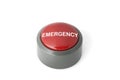 Red Circular Push Button Labeled `Emergency` on White Background