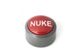 Red Circular Push Button Labeled `Nuke` on White Background Royalty Free Stock Photo