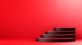 Red Circular Staircase on Solid Background A visually striking red background with a circular black staircase ideal for modern Royalty Free Stock Photo