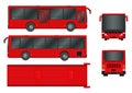 Red City bus template. Passenger transport all sides view from top, side, back and front. Vector illustration eps 10 isolated on Royalty Free Stock Photo