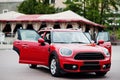 Red city car. Small car for cities Royalty Free Stock Photo