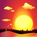 Red city sunset - sundown vector illustration