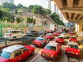 Red city taxis in road traffic, Hong Kong Royalty Free Stock Photo