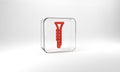 Red Clarinet icon isolated on grey background. Musical instrument. Glass square button. 3d illustration 3D render