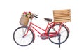 Red classic bike with flower in basket and crate