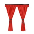 Red classic curtains for window, 3D fabric draped with black rope and tassels Royalty Free Stock Photo