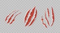 Red Claw Marks. Slender, Animal Scratches or Gashes on a Material, Resulting from the Acute Claws or Talons of Beasts Royalty Free Stock Photo