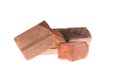 Red clay brick deduct on white background