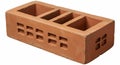 Red clay brick with three large rectangular cavities, typical for construction. It has a Royalty Free Stock Photo