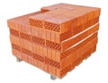 Red bricks stacked on wooden pallet Royalty Free Stock Photo