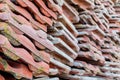 Red clay roof tile put in the stack after old tenement renovation Royalty Free Stock Photo