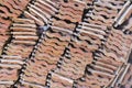 Red clay roof tile put in the stack Royalty Free Stock Photo