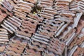 Red clay roof tile put in the stack Royalty Free Stock Photo