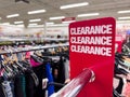 Red clearance sales sign at department store Royalty Free Stock Photo