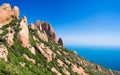 Red cliffs and ble mediterranean sea in the Esterel EstÃÂ©rel on the french riviera. Royalty Free Stock Photo