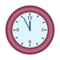 red clock minute hand on five to twelve hour simple vector icon Royalty Free Stock Photo