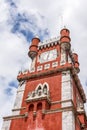 The red clock tower in the Pena National Palace in Sintra town, Portugal Royalty Free Stock Photo