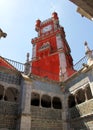 Red clock tower of the Pena Palace, Sintra, Portugal Royalty Free Stock Photo