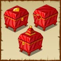 Red closed boxes, three Royal items