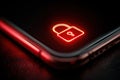 A red closed padlock symbol on a smartphone screen. Concept for protecting electronics from hacking. Royalty Free Stock Photo