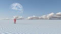 Red Clothed Figure Stands in Empty Desert