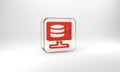 Red Cloud database icon isolated on grey background. Cloud computing concept. Digital service or app with data Royalty Free Stock Photo