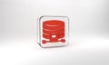 Red Cloud database icon isolated on grey background. Cloud computing concept. Digital service or app with data Royalty Free Stock Photo